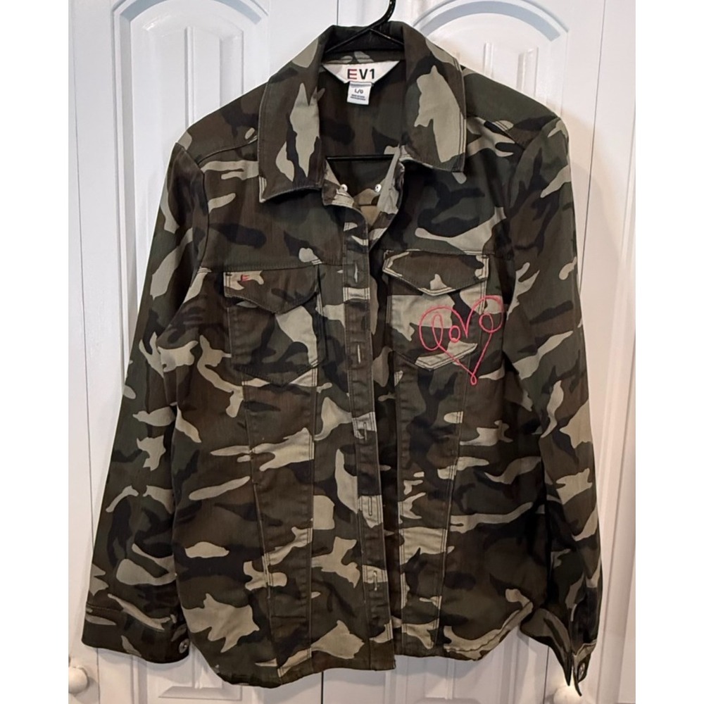 EV1 Ellen DeGeneres Women's Camo Utility Jacket Large Military Field Jacket